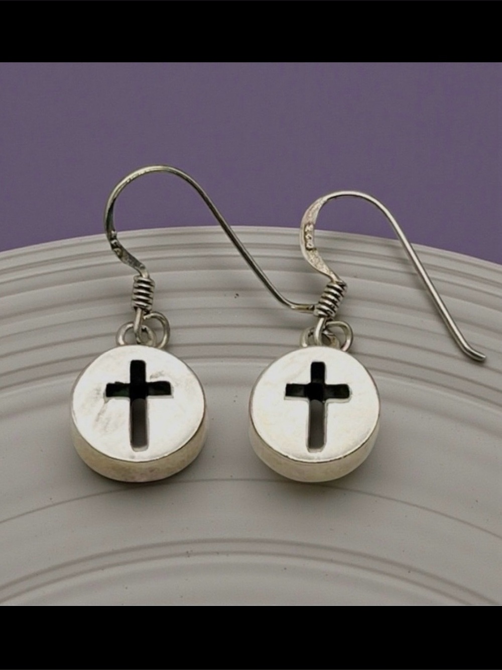 Dainty Vintage Sterling Silver Cross Dangle Pierced Earrings